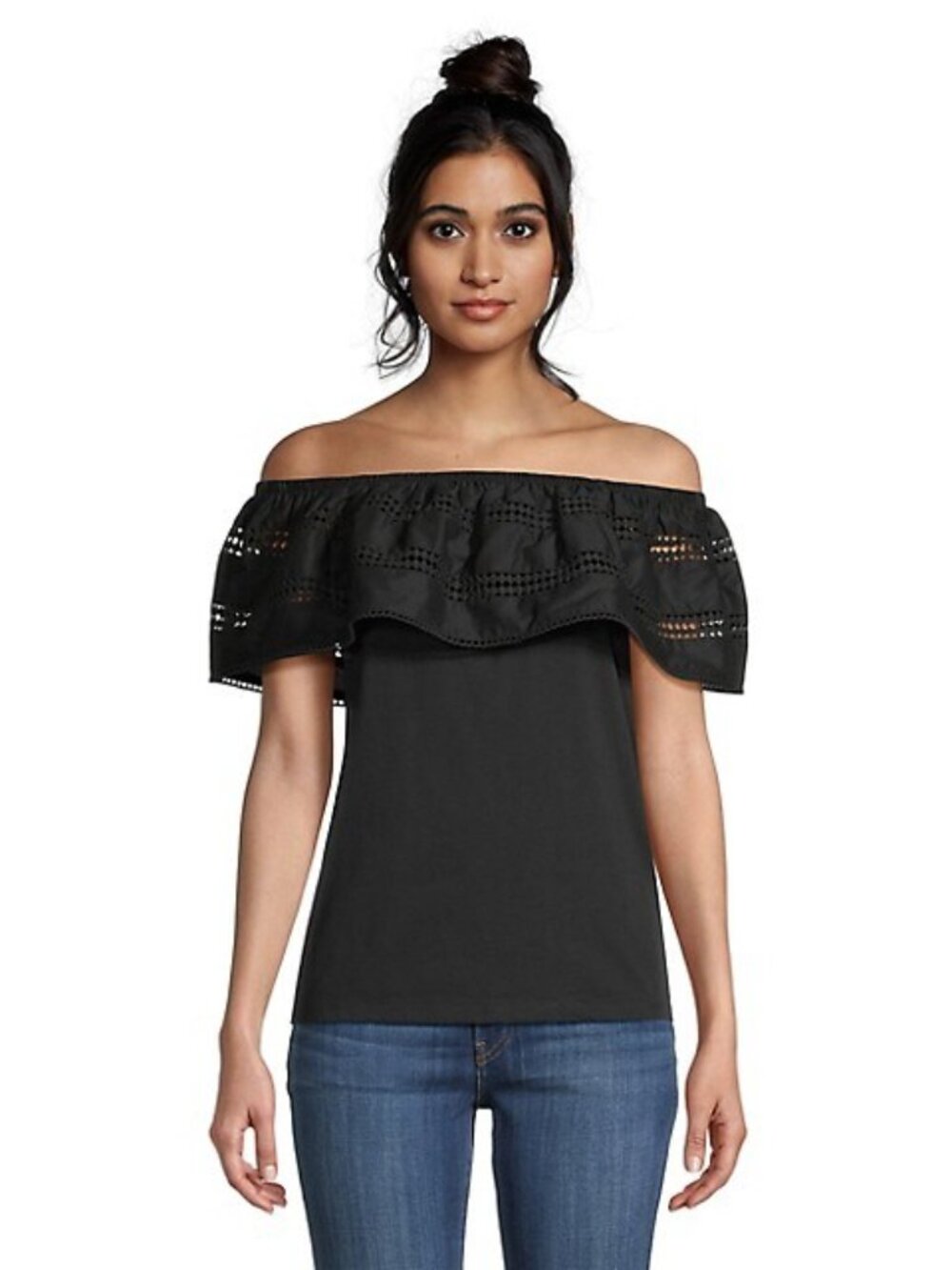 NWT Ella Rafaella Black Embroidered Off-The-Shoulder Top, Large, Never Worn